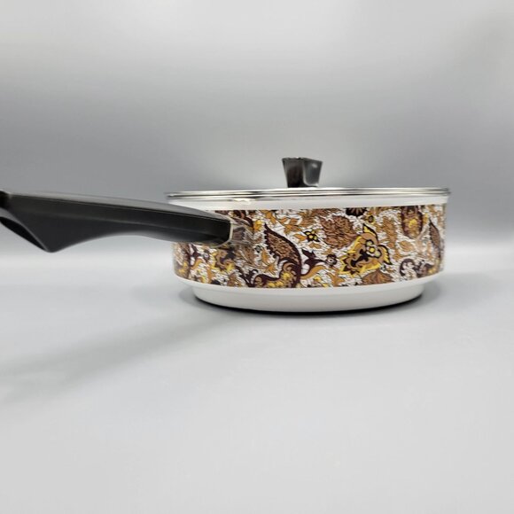 Vintage MCM Prestige Japy Marne Enamel Paisley Floral Sauce Pan w Lid France - Picture 13 of 16